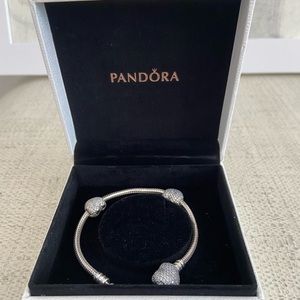 Pandora silver charm bracelet with heart clasp
